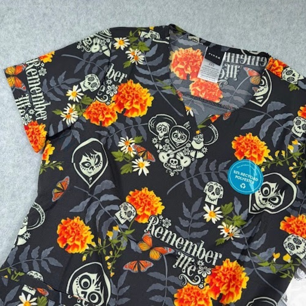 Disney Pixar Coco Scrub Top XXS Cherokee Tooniforms V Neck‎ Remember Me NEW